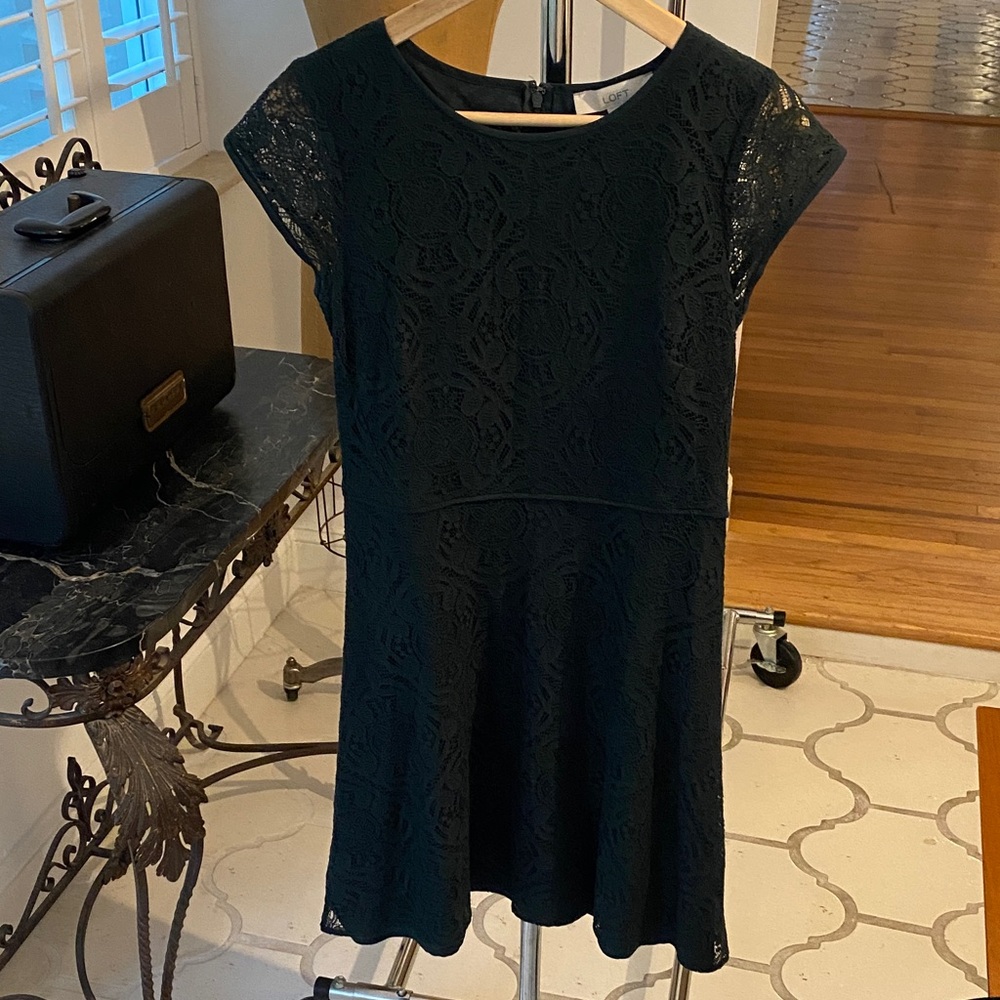 LOFT Black Lace Cap Sleeve Dress